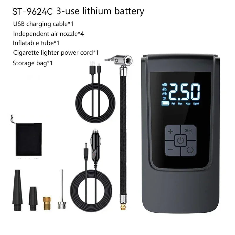 Wireless Car Air Pump Portable Air Compressor Electric Tire Inflator with LCD Digital Display for Car Motorcycles Bicycle Ball